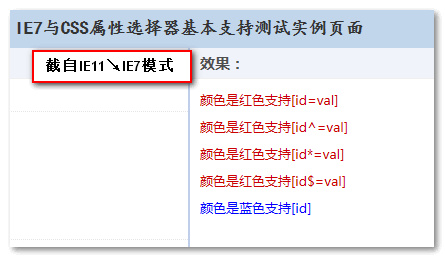 属性选择器IE7浏览器支持情况截图